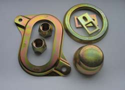 An electroplated zinc part that has a gold chromate finish on the electroplated zinc surface